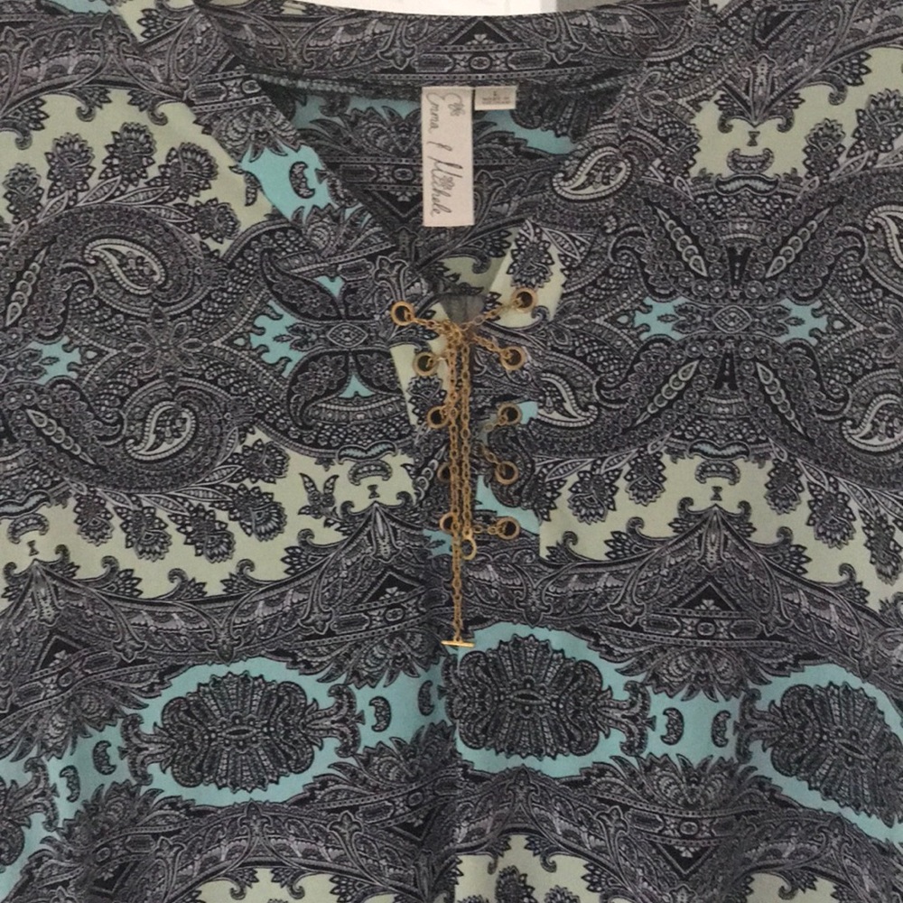 Paisley gray and turquoise and a lite green $10